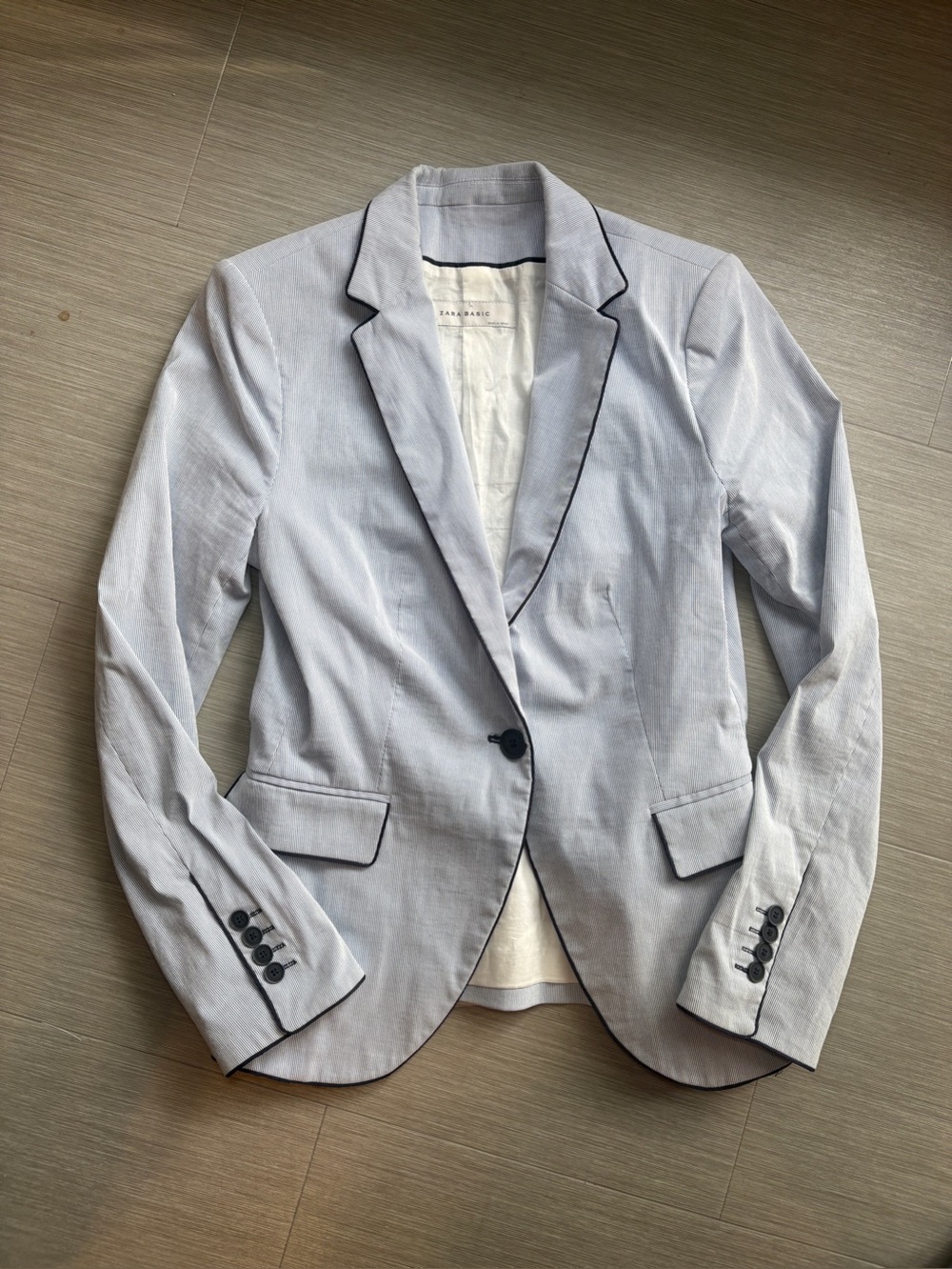 Zara Light Gray Blazer with Black Piping